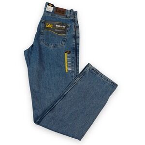 Lee Jeans Mens 32x34 Blue Regular‎ Fit Straight Leg Denim Medium Stone Classic